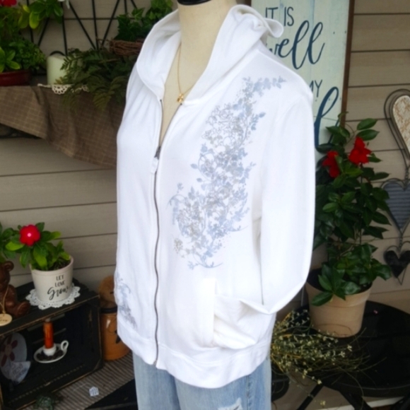 SONOMA ♡ White|Blue|Gray Embroidered|Embellished L|S Hoodie Jacket w/Pockets LP - Picture 11 of 16